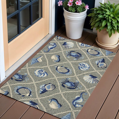 5' X 8' Gray Abstract Handmade Indoor Outdoor Area Rug
