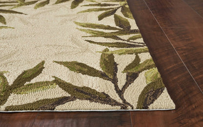 8' Sand Round Floral Indoor Outdoor Area Rug