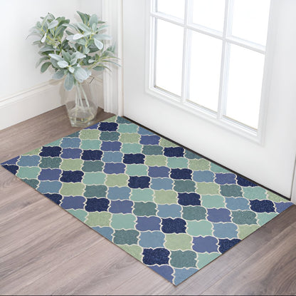 7' X 9' Blue Purple And Aqua Quatrefoil Hand Tufted Area Rug