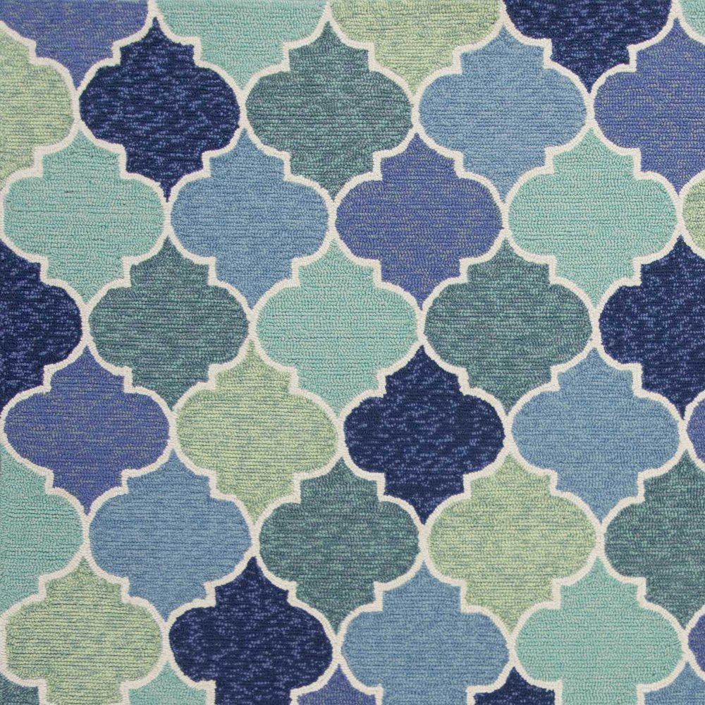 7' X 9' Blue Purple And Aqua Quatrefoil Hand Tufted Area Rug