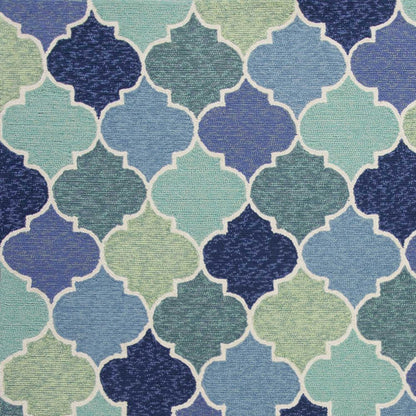 7' X 9' Blue Purple And Aqua Quatrefoil Hand Tufted Area Rug