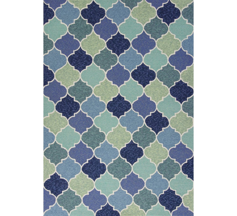 7' X 9' Blue Purple And Aqua Quatrefoil Hand Tufted Area Rug