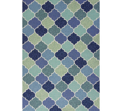 7' X 9' Blue Purple And Aqua Quatrefoil Hand Tufted Area Rug