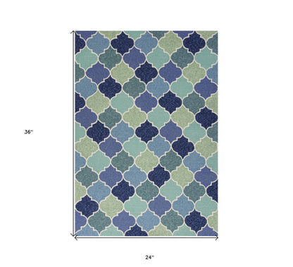 2' X 3' Blue Quatrefoil Hand Tufted Area Rug