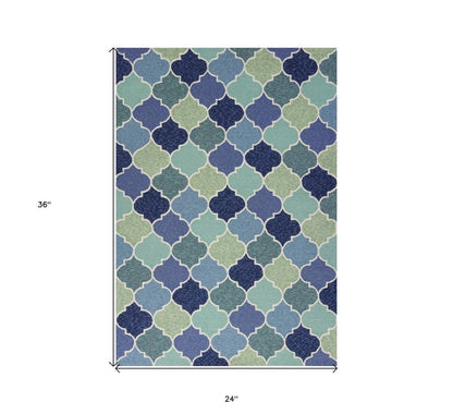 7' X 9' Blue Purple And Aqua Quatrefoil Hand Tufted Area Rug