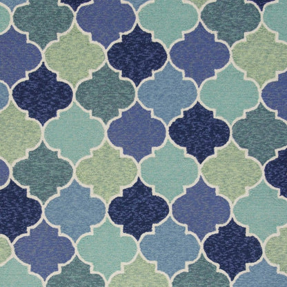 7' X 9' Blue Purple And Aqua Quatrefoil Hand Tufted Area Rug