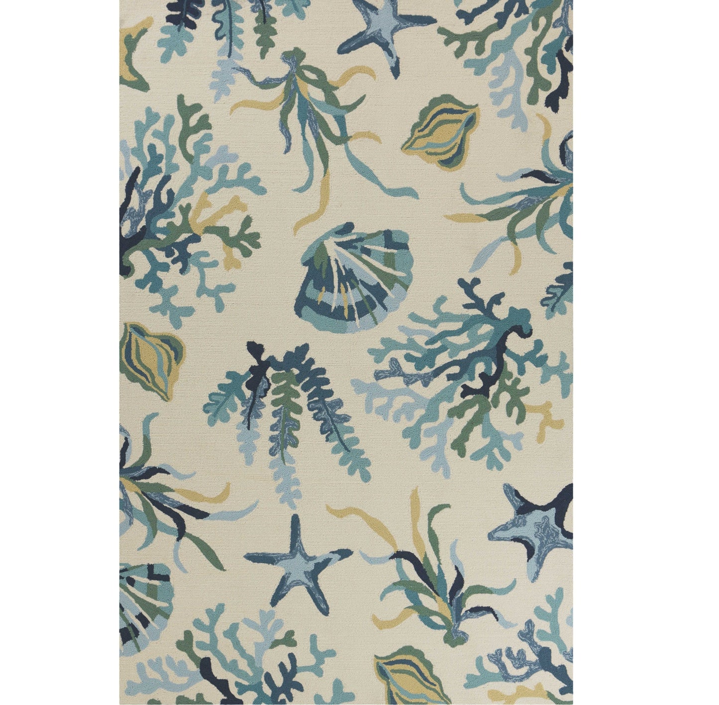 2' X 3' Ivory and Blue Seashell and Coral Hand Tufted Area Rug