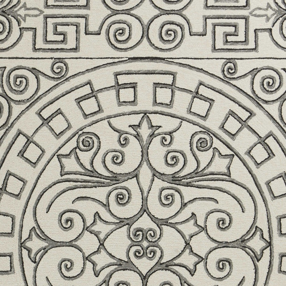 5' X 8' Gray And Ivory Damask Indoor Outdoor Area Rug