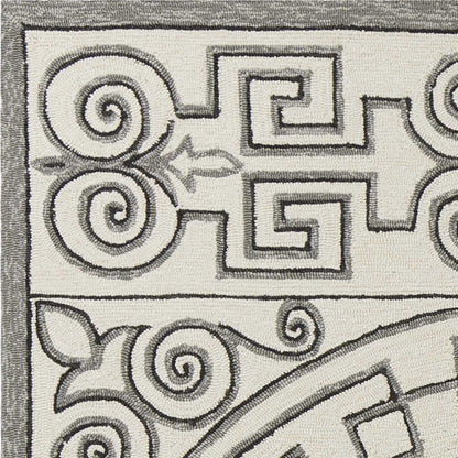 5' X 8' Gray And Ivory Damask Indoor Outdoor Area Rug