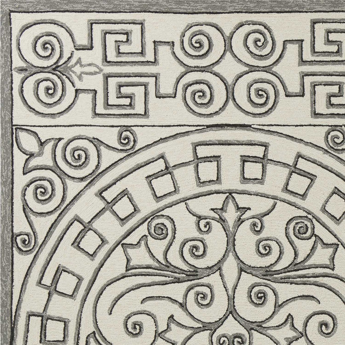 5' X 8' Gray And Ivory Damask Indoor Outdoor Area Rug