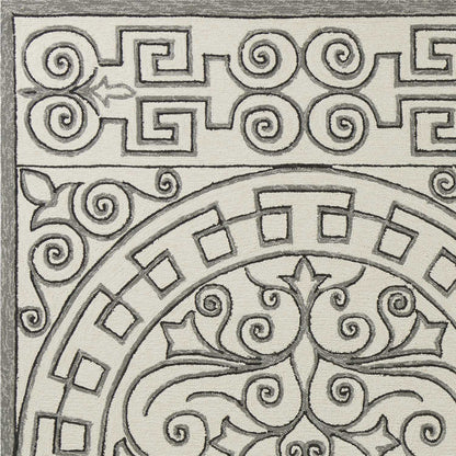 5' X 8' Gray And Ivory Damask Indoor Outdoor Area Rug