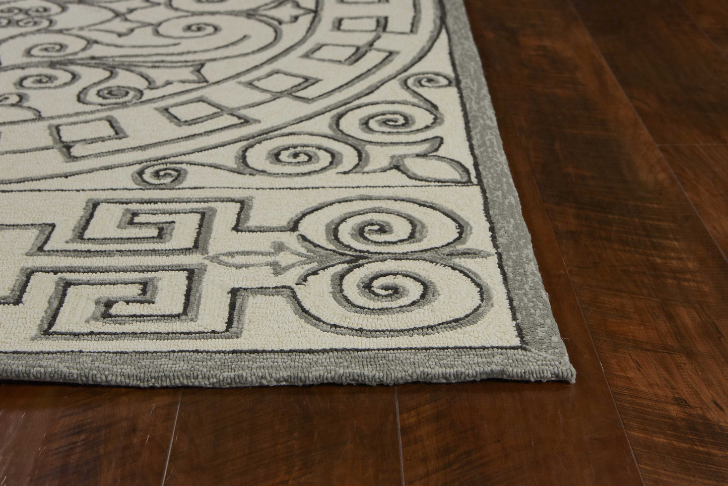 5' X 8' Gray And Ivory Damask Indoor Outdoor Area Rug
