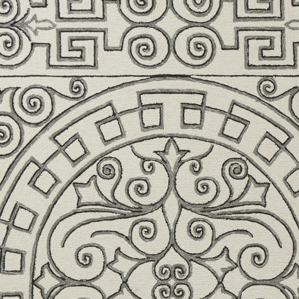 5' X 8' Gray And Ivory Damask Indoor Outdoor Area Rug
