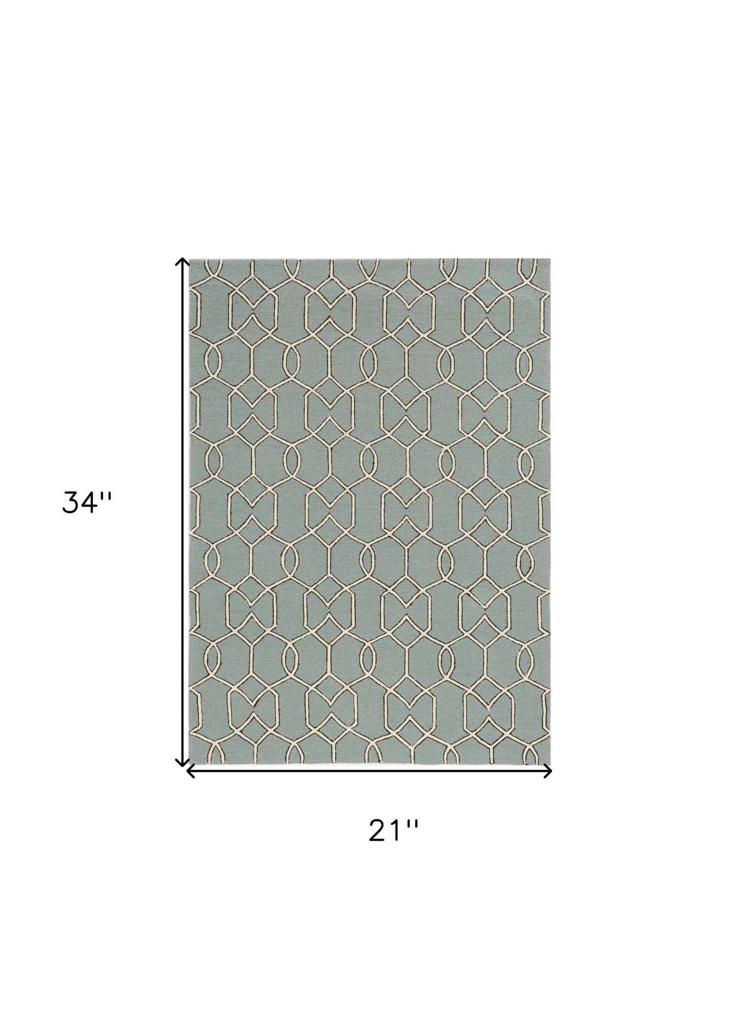 5' X 7' Green and Ivory Geometric Hand Hooked Area Rug