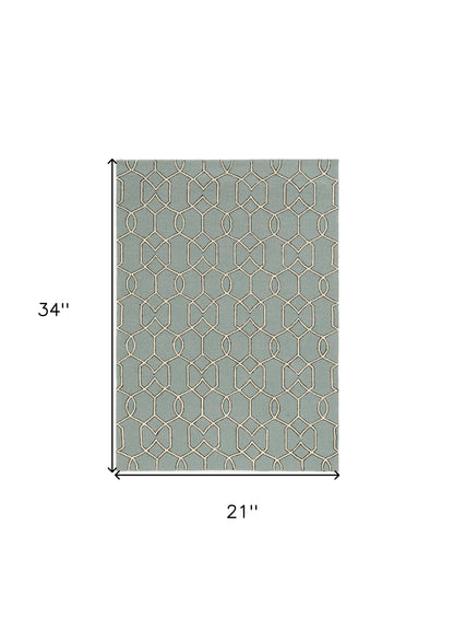 5' X 7' Green and Ivory Geometric Hand Hooked Area Rug