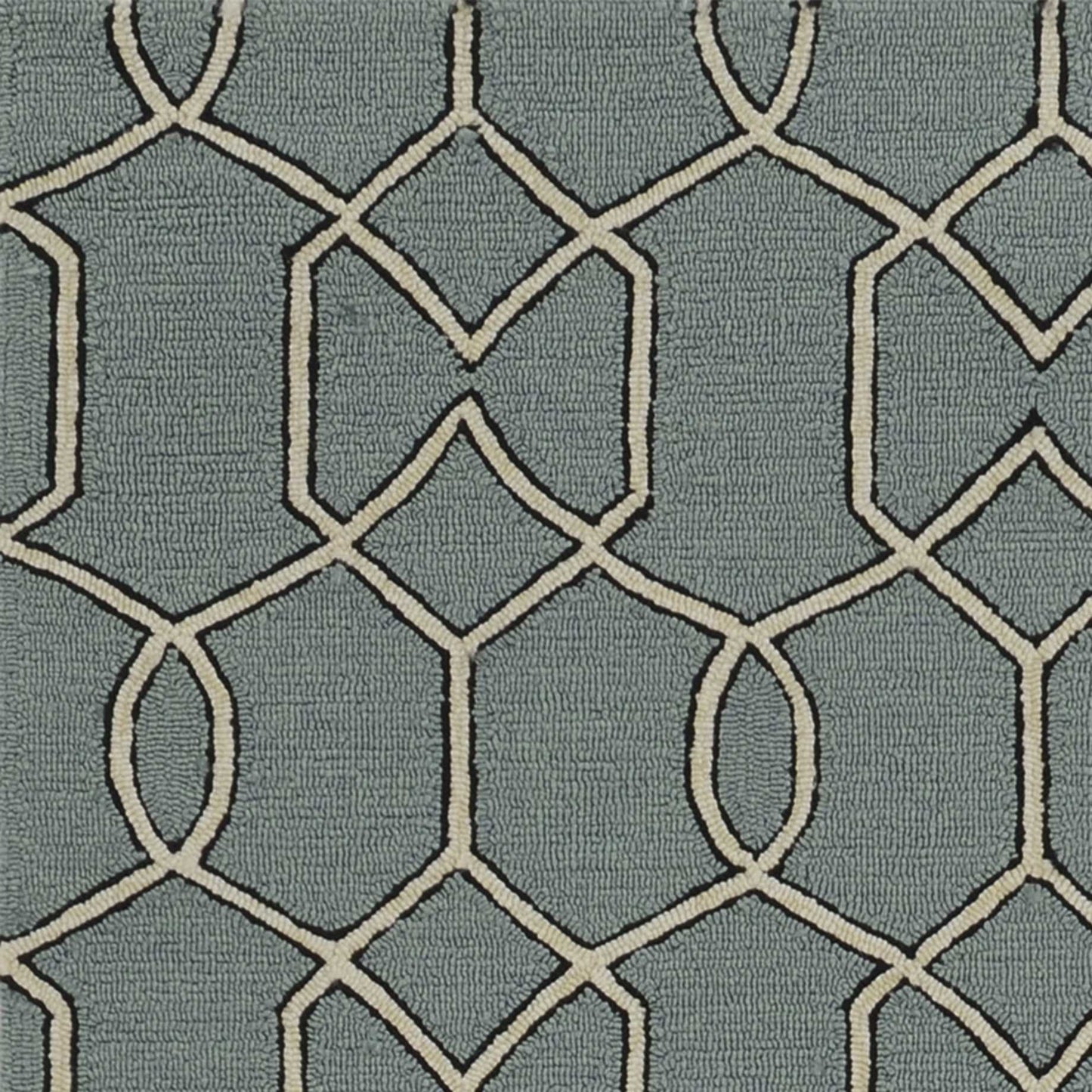 5' X 7' Green and Ivory Geometric Hand Hooked Area Rug