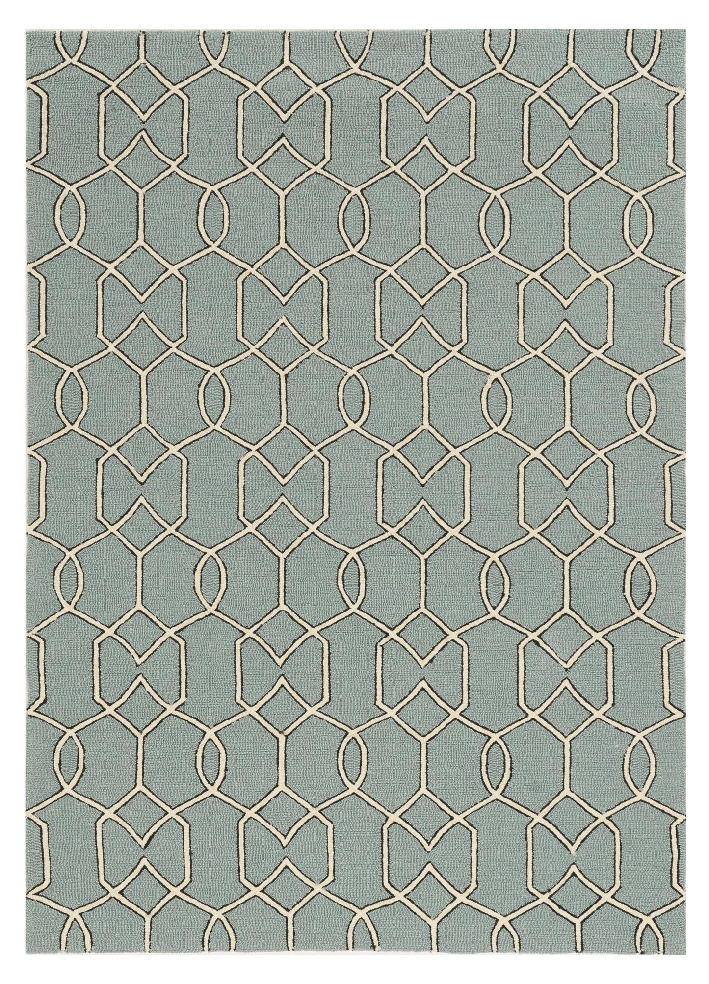 5' X 7' Green and Ivory Geometric Hand Hooked Area Rug