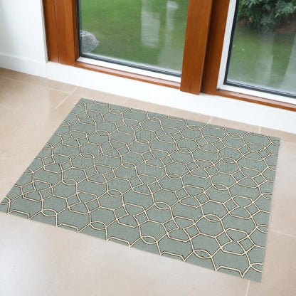 5' X 7' Green and Ivory Geometric Hand Hooked Area Rug