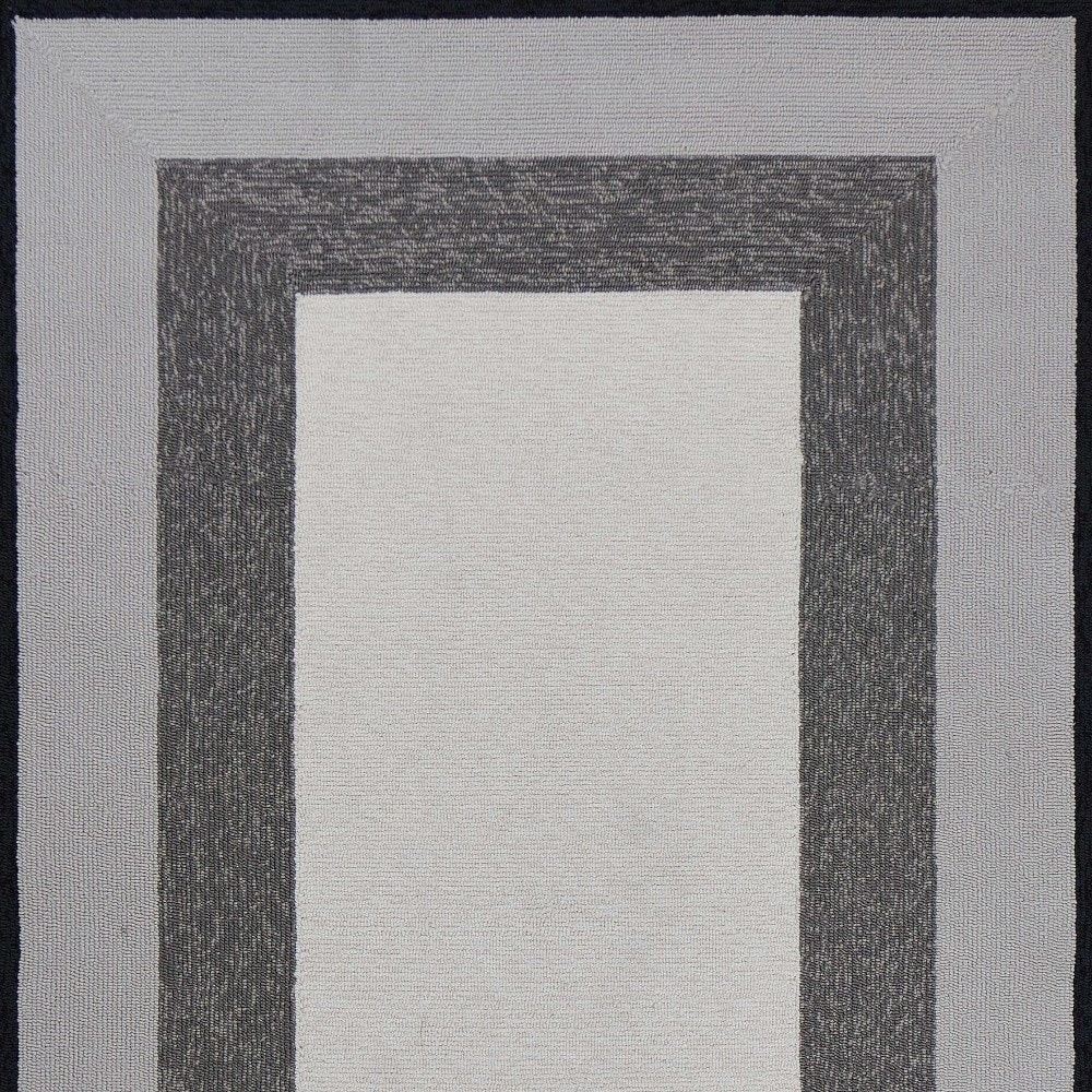 2' X 3' Black And Gray Geometric Hand Hooked Area Rug