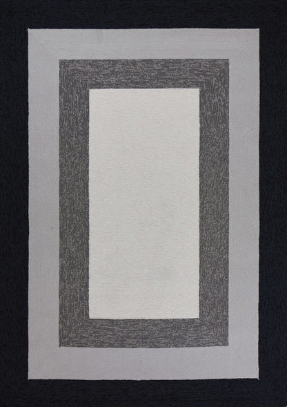 2' X 3' Black And Gray Geometric Hand Hooked Area Rug