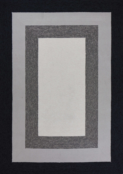 2' X 3' Black And Gray Geometric Hand Hooked Area Rug