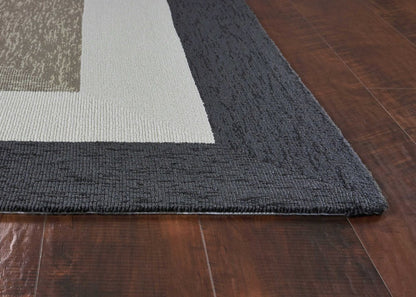 8' X 11' Black And Gray Geometric Hand Hooked Area Rug