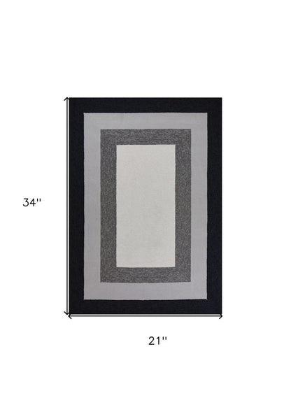 8' X 11' Black And Gray Geometric Hand Hooked Area Rug