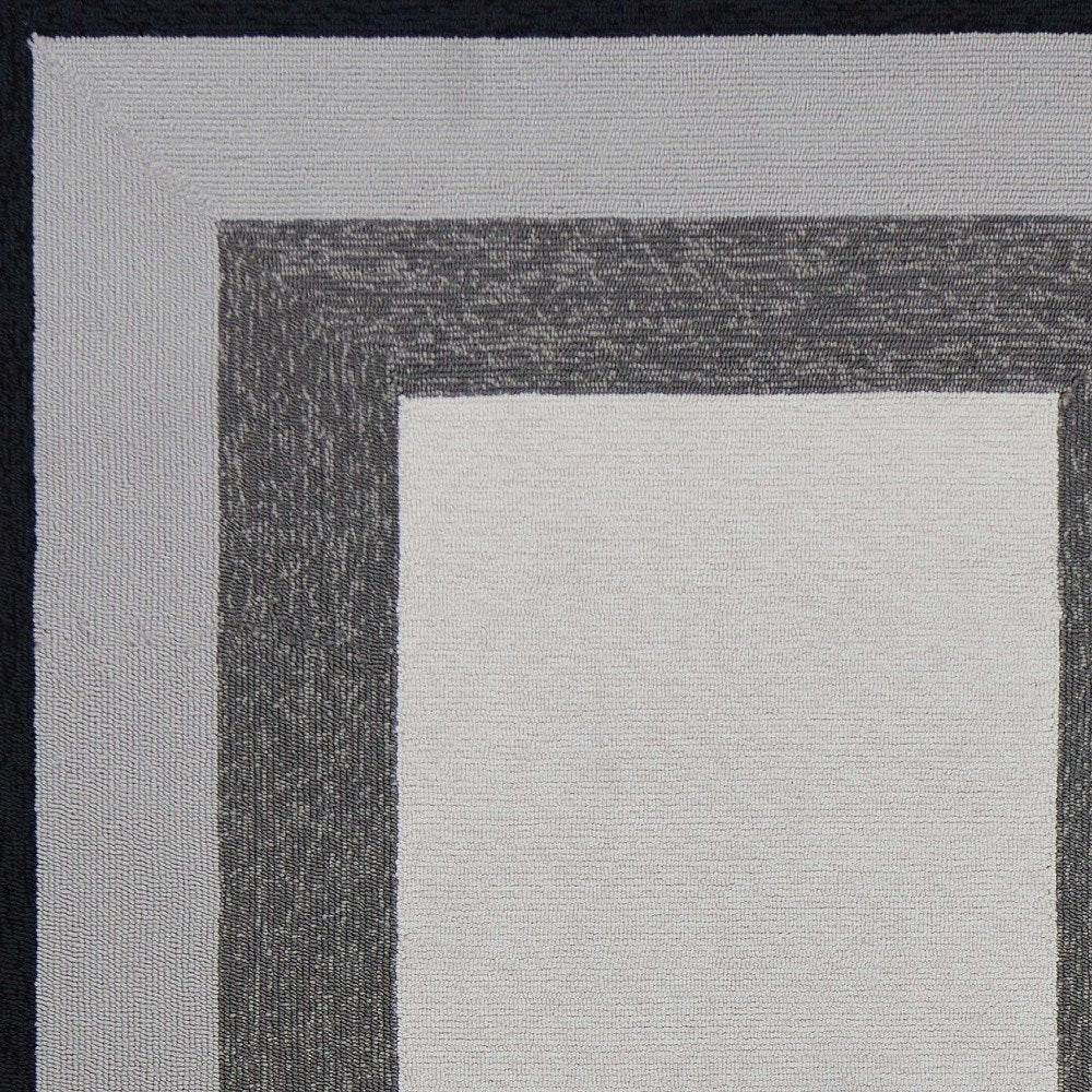 8' X 11' Black And Gray Geometric Hand Hooked Area Rug