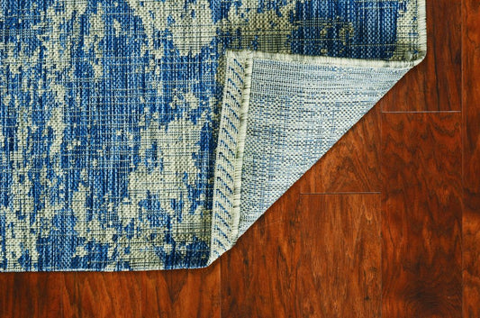 3' X 5' Blue And Green Abstract Indoor Outdoor Area Rug