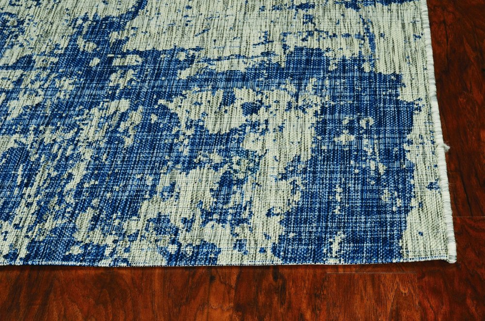 3' X 5' Blue And Green Abstract Indoor Outdoor Area Rug
