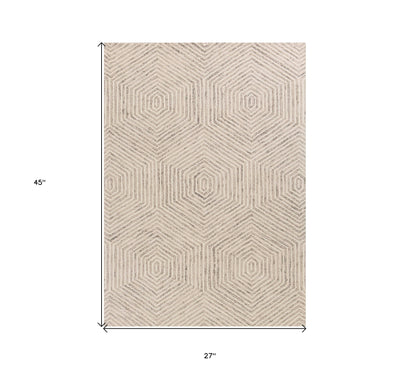 5' X 7' Ivory Geometric Hexagon Wool Indoor Area Rug