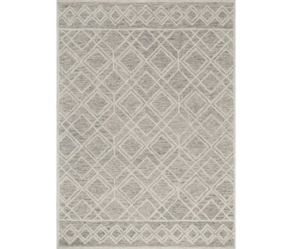 5' X 7' Sand Beige And Ivory Wool Geometric Hand Hooked Area Rug