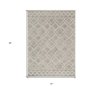 5' X 7' Sand Beige And Ivory Wool Geometric Hand Hooked Area Rug