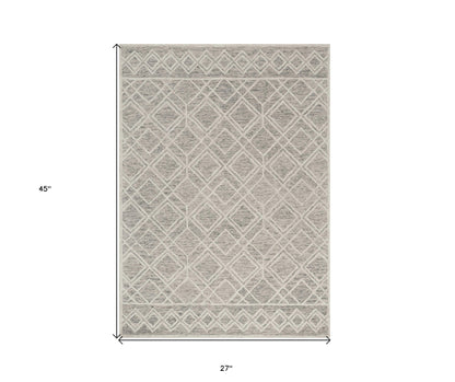 5' X 7' Sand Beige And Ivory Wool Geometric Hand Hooked Area Rug