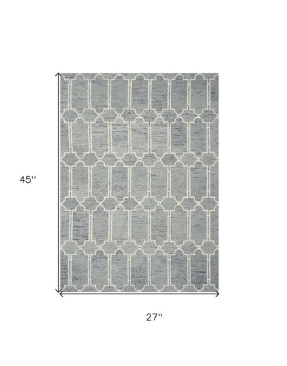 8' X 10' Slate Blue And Ivory Wool Geometric Hand Tufted Area Rug