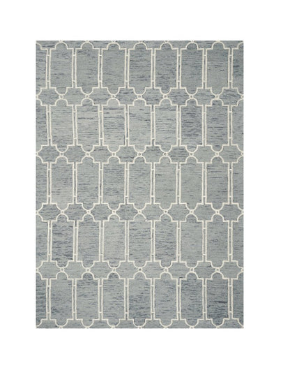 8' X 10' Slate Blue And Ivory Wool Geometric Hand Tufted Area Rug
