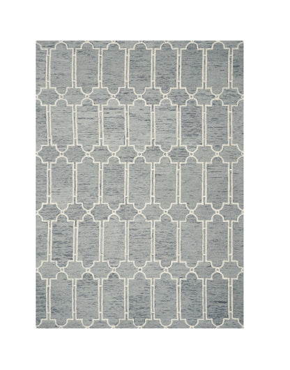 8' X 10' Slate Blue And Ivory Wool Geometric Hand Tufted Area Rug