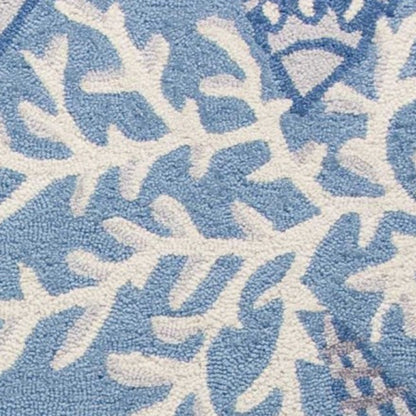 8' X 10' Blue Gray And White Fish and Coral Hand Tufted Area Rug