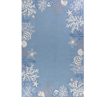 5' X 8' Blue Gray And White Fish and Coral Hand Tufted Area Rug