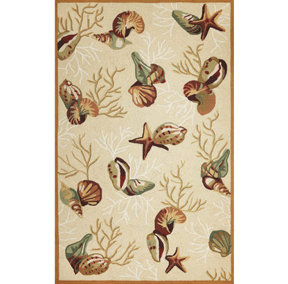 5' X 7' Beige Corals And Shells Indoor Area Rug