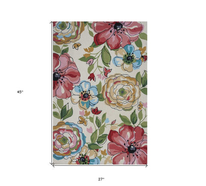8' X 8' Sand Blue And Red Floral Hand Hooked Round Rug