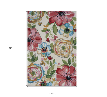 8' X 8' Sand Blue And Red Floral Hand Hooked Round Rug