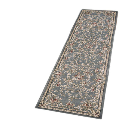 8' X 10' Slate Blue Floral Bordered Indoor Area Rug