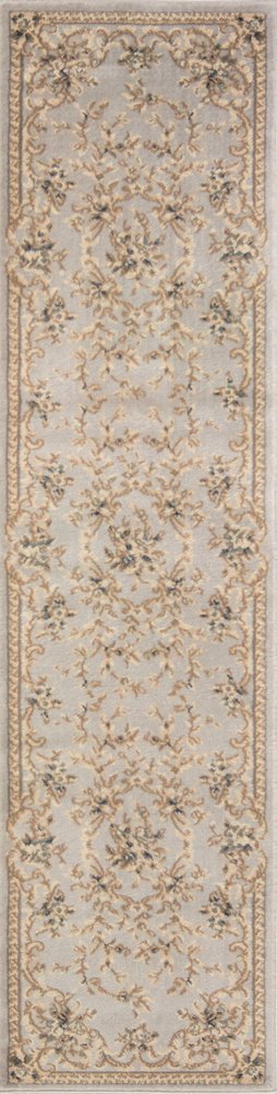 9' X 12' Light Gray Green And Tan Floral Medallion Area Rug