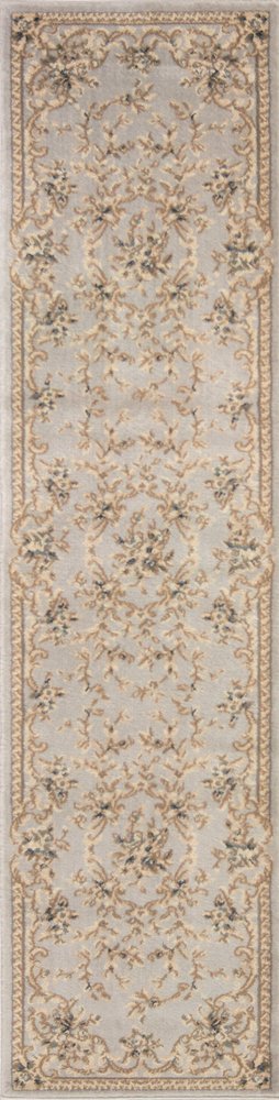 9' X 12' Light Gray Green And Tan Floral Medallion Area Rug