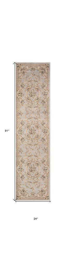 9' X 12' Light Gray Green And Tan Floral Medallion Area Rug