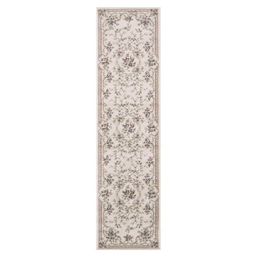 8' X 10' Ivory Red And Green Floral Medallion Area Rug