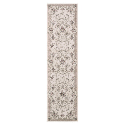 8' X 10' Ivory Red And Green Floral Medallion Area Rug