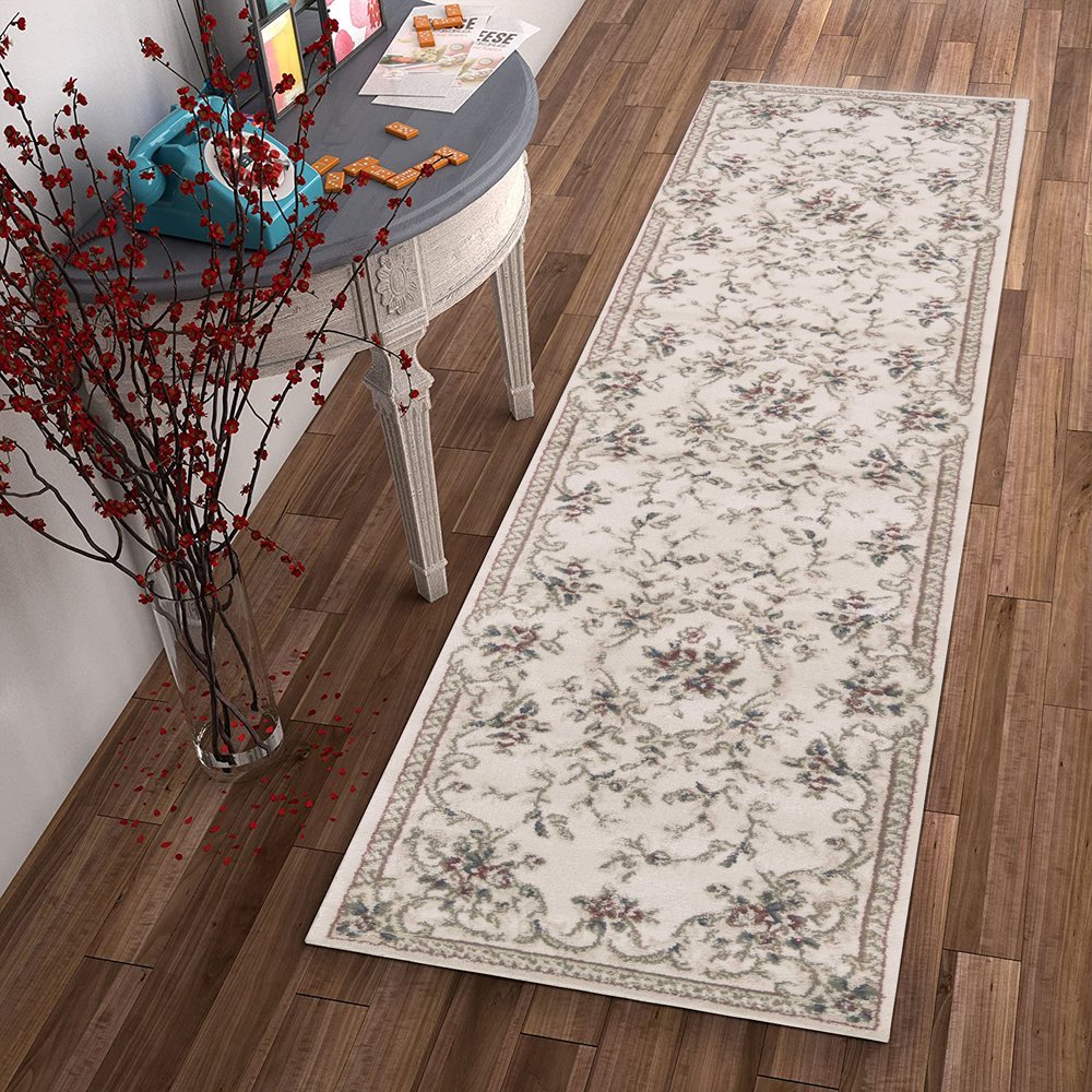 8' X 10' Ivory Red And Green Floral Medallion Area Rug