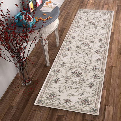 8' X 10' Ivory Red And Green Floral Medallion Area Rug